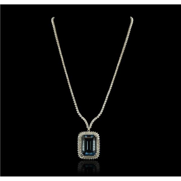 14KT White Gold 47.59 ctw Blue Topaz and Diamond Necklace