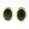 Image 1 : Vintage 14K Yellow Gold Oval Cabochon Cut Bezel Set Jade Classic Button Earrings