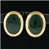 Image 2 : Vintage 14K Yellow Gold Oval Cabochon Cut Bezel Set Jade Classic Button Earrings