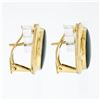 Image 4 : Vintage 14K Yellow Gold Oval Cabochon Cut Bezel Set Jade Classic Button Earrings