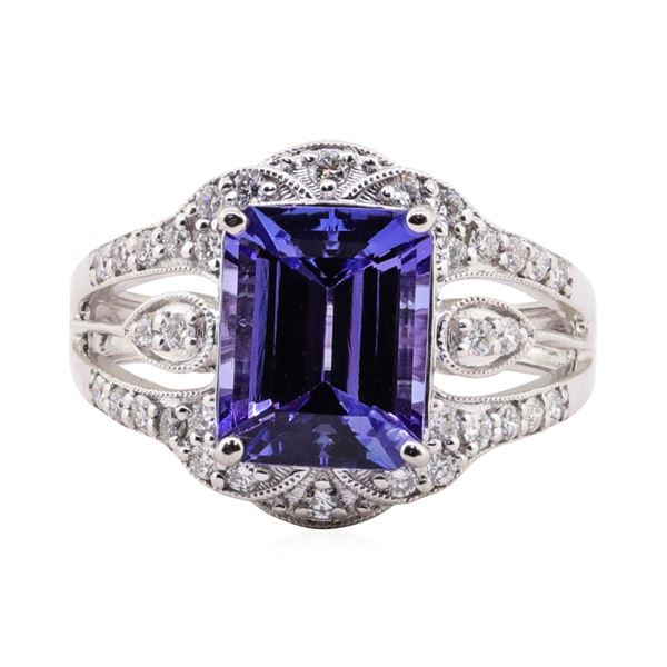 3.52 ctw Tanzanite and Diamond Ring - 14KT White Gold