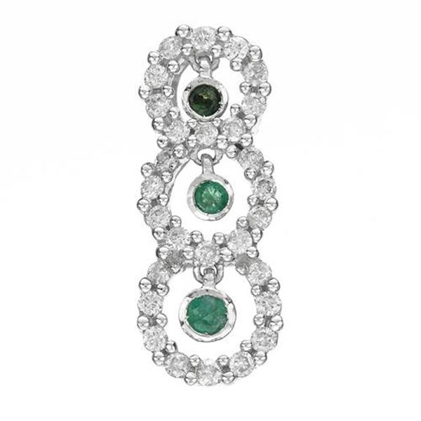 14k White Gold  0.38CTW Emerald and Diamond Pendant