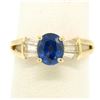Image 1 : 14k Yellow Gold ROYAL BLUE Sapphire Solitaire Ring Fine Baguette Diamond Accents