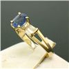 Image 6 : 14k Yellow Gold ROYAL BLUE Sapphire Solitaire Ring Fine Baguette Diamond Accents