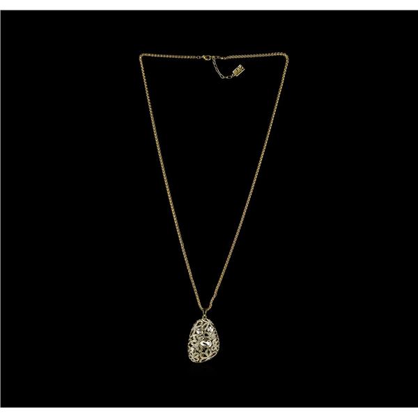 Assym Filigree Crystal Pendant Necklace - Gold Plated