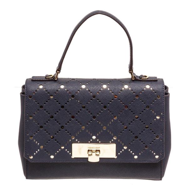 Michael Kors Navy Leather Violet Callie Shoulder Bag