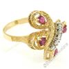 Image 2 : Vintage Detailed 14kt Yellow Gold 1.35 ctw Pear Ruby Round Diamond Open Butterfl