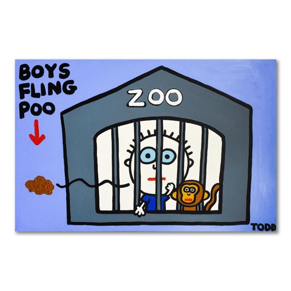 Todd Goldman, "Boys Fling Poo" Original Acrylic Painting on Gallery Wrapped Canv