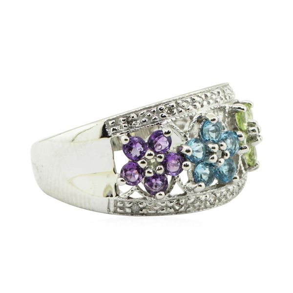 1.20 ctw Multi-Colored Gemstone and Diamond Ring - 14KT White Gold