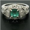 Image 6 : Platinum 1.04 ctw Radiant Emerald & Diamond Milgrain Filigree Etched Cocktail Ri