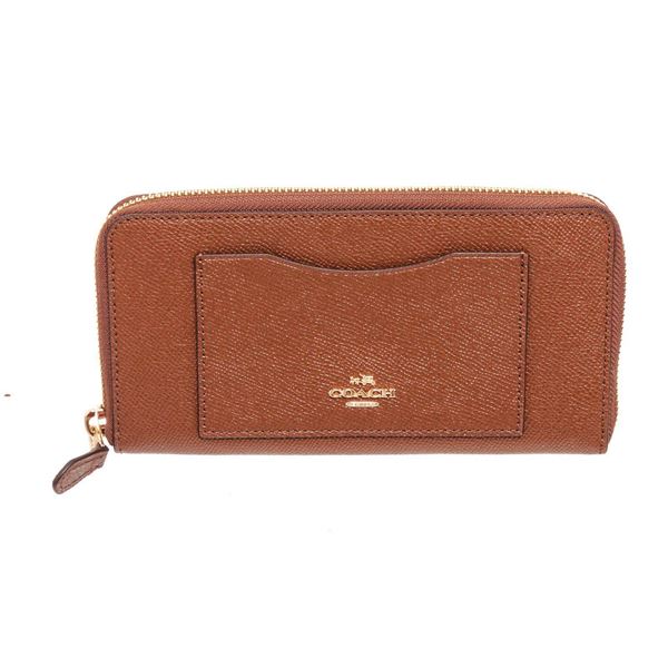 Coach Brown Crossgrain Leather Zippy Wallet