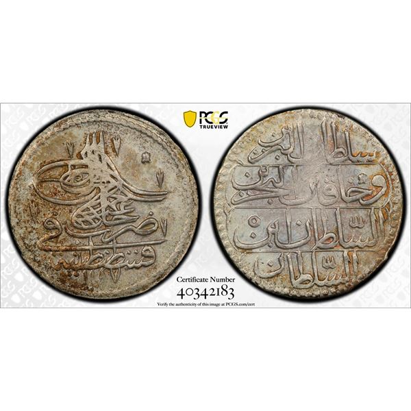 OTTOMAN: TURKEY: Abdul Hamid I, 1774-1789, AR 10 para, Kostantiniye, AH1187 year 5. PCGS AU