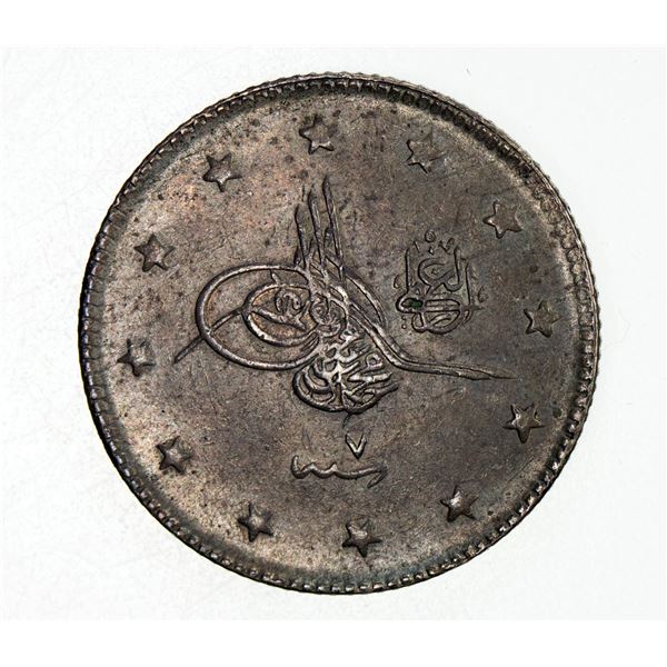 OTTOMAN: TURKEY: Muhammad V, 1909-1918, AR 2 kurush, Kostantiniye, AH1327 year 7. AU