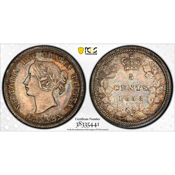 CANADA: Victoria, 1837-1901, AR 5 cents, 1858. PCGS AU