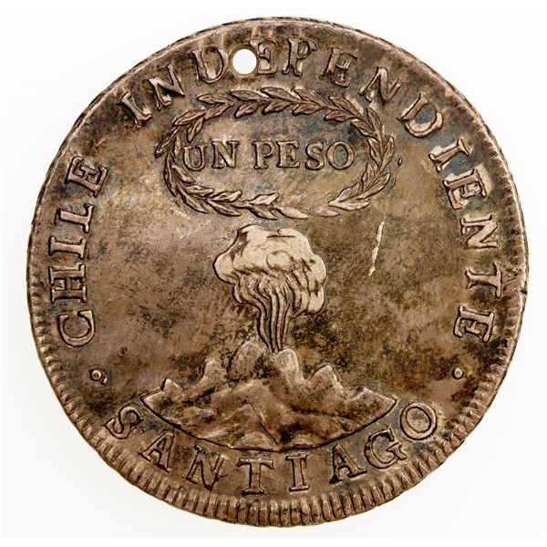 CHILE: Republic, AR 8 reales, Santiago, 1817, KM-82.2, assayer FJ, pierced, EF.