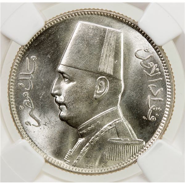 EGYPT: Fuad I, as King, 1922-1936, AR 5 qirsh, 1929-BP/AH1348. NGC MS64
