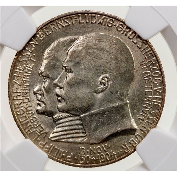 HESSE-DARMSTADT: Ernst Ludwig, 1892-1918, AR 2 mark, 1904. NGC MS63