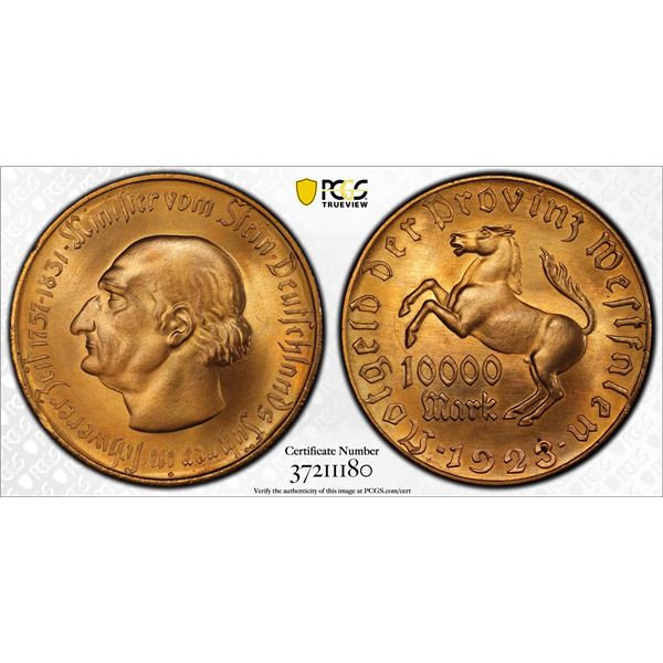 WESTPHALIA: 10,000 mark, 1923. PCGS MS65