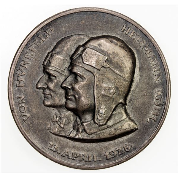GERMANY: Weimar Republic, AR medal, 1928, crossing of the Atlantic by plane, EF
