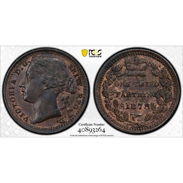 GREAT BRITAIN: Victoria, 1837-1901, AE 1/3 farthing, 1878. PCGS MS62