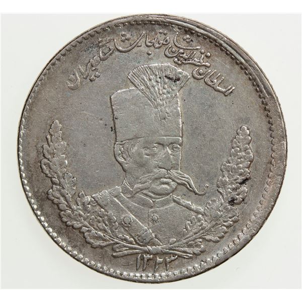 IRAN: Muzaffar al-Din Shah, 1896-1907, AR 2000 dinars, AH1323. VF-EF