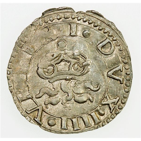 ITALIAN STATES: URBINO: Guidobaldo II, 1538-1574, AR soldo (0.42g), ND. AU