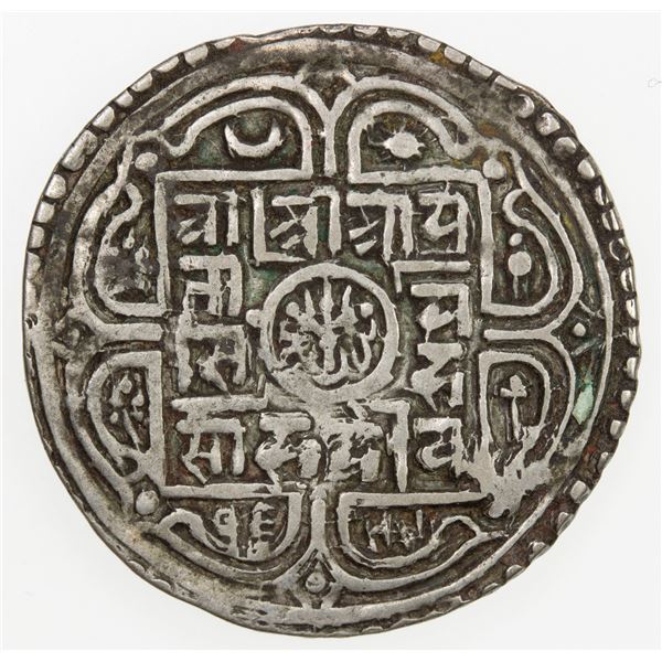 NEPAL: Pratap Simha, 1775-1777, AR mohar, SE1699, KM-472.2, Rh-644, reverse petals not joined, VF