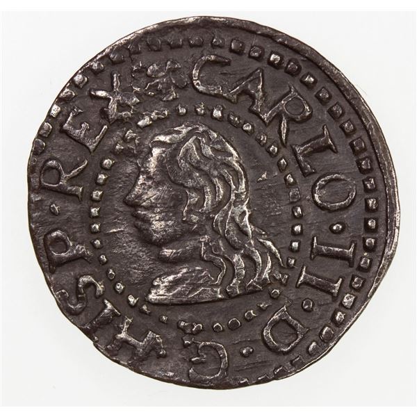 SPAIN: CATALONIA: Carlos II, 1665-1700, AR croat, Barcelona, 1675. VF-EF