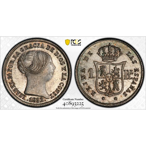 SPAIN: Isabel II, 1833-1868, AR real, Seville, 1852. PCGS MS65
