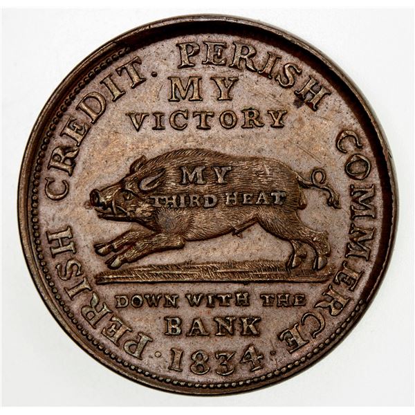 UNITED STATES: , AE Hard Times Token (10.79g), 1834, DOWN WITH THE BANK, AU