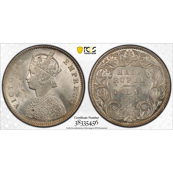 BRITISH INDIA: Victoria, Empress, 1876-1901, AR 1/2 rupee, 1899-B. PCGS MS63