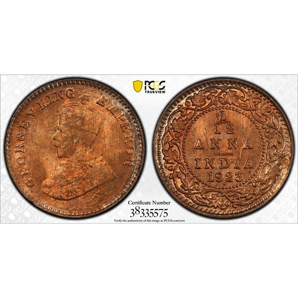 BRITISH INDIA: George V, 1910-1936, AE 1/12 anna, 1915(c). PCGS MS65