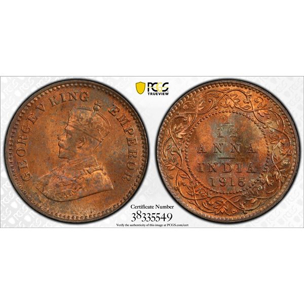BRITISH INDIA: George V, 1910-1936, AE 1/12 anna, 1915(c). PCGS MS64