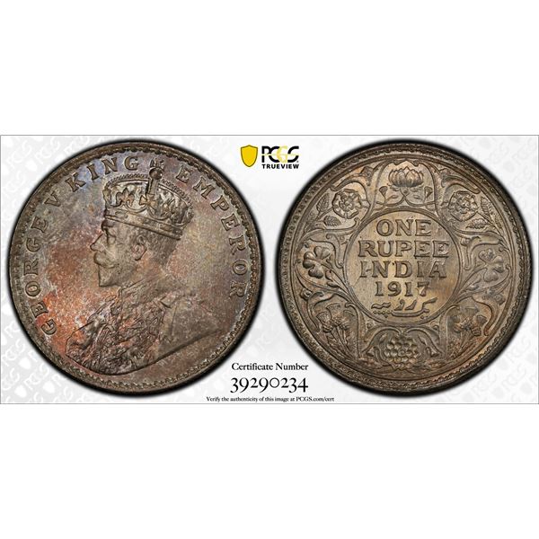 BRITISH INDIA: George V, 1910-1917, AR rupee, 1917(b)