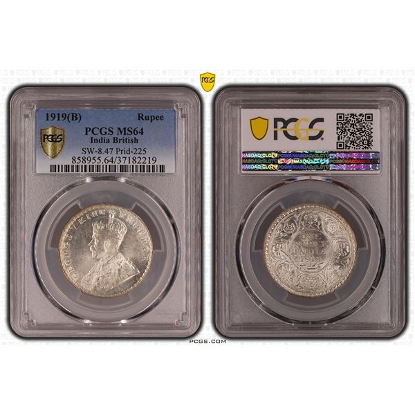 BRITISH INDIA: George V, 1910-1936, AR rupee, 1919(b). PCGS MS64