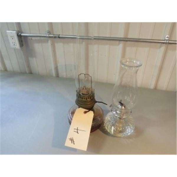 2 OIL LAMPS WITH CHIMNEYS