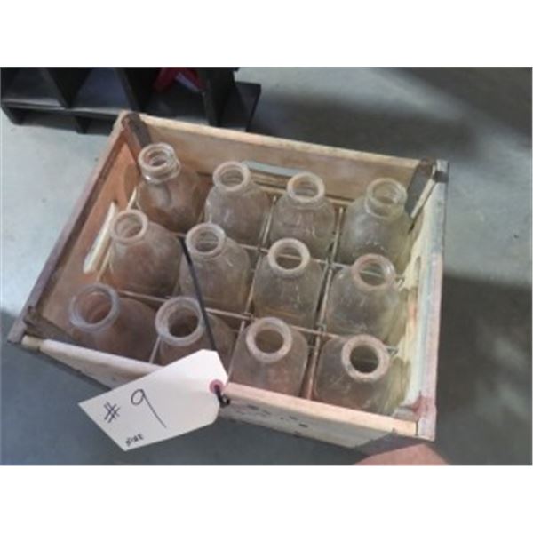 WOOD MILK CRATE C/W 12 BOTTLES
