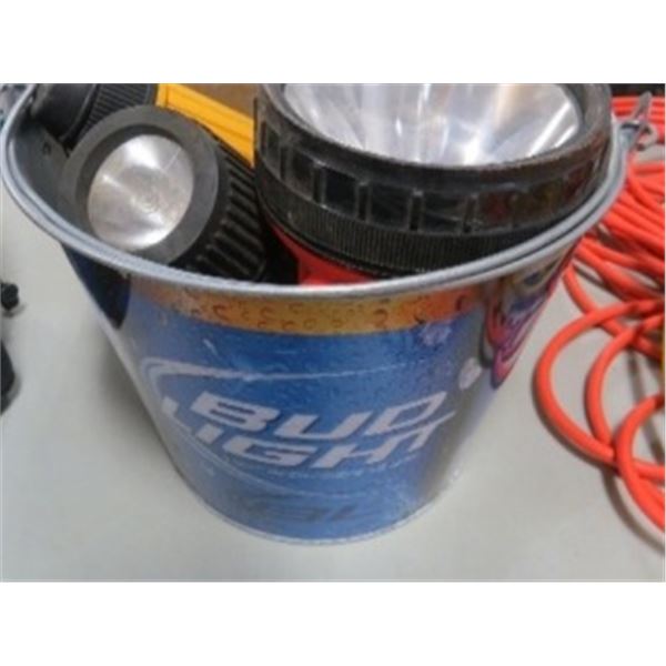 FLASHLIGHTS, PAIL, SAFETY VESTS