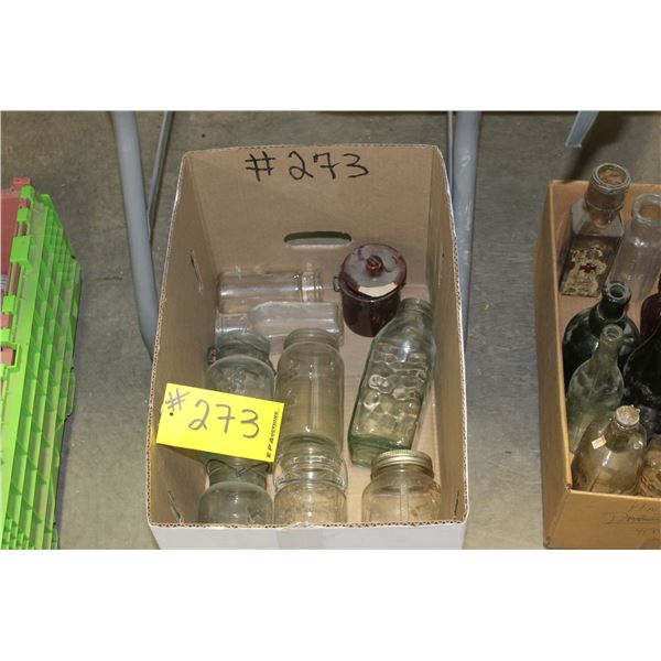 APPROXIMATELY 5 SEALERS, 3 BOTTLES, SMALL CROCK