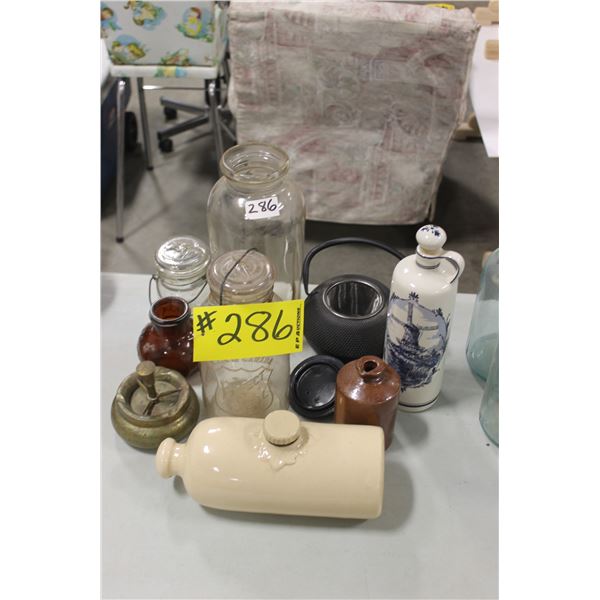 FOOT WARMER, TEAPOT, ASHTRAY (9 ITEMS)