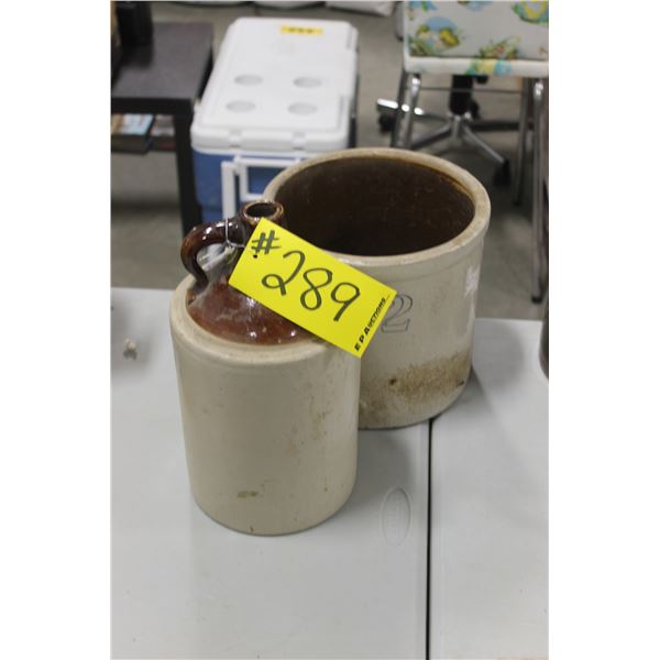 2 GALLON CROCKS & CLAY JUG