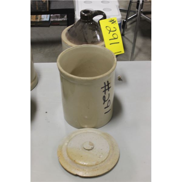 BROWN JUG & CROCK WITH LID