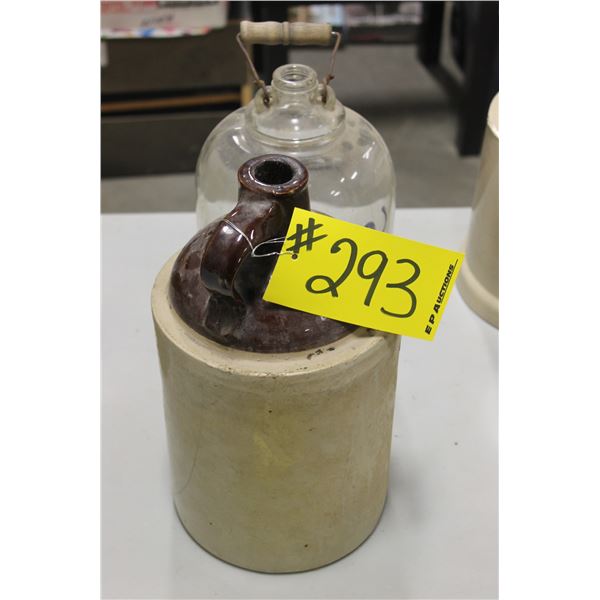 1 CLAY JUG, 1 GLASS JUG