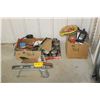 Image 1 : MISCELLANEOUS OILS, PAINTS, LEVEL, NUTS, BOOSTER CABLES, WIRE BRUCHES, WINCH CONTROL