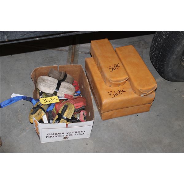 MISCELLANEOUS BOX OF STRAPS, SLINGS & 2 SEATS