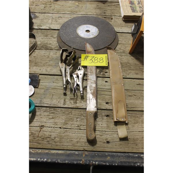 2 VICE STRIPS, MACHETE, CUTTING WHEELS