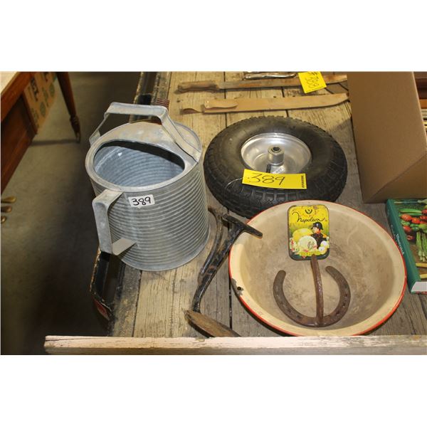 WASH BASIN, CARRIAGE STEP, WHEEL, WATERING JUG