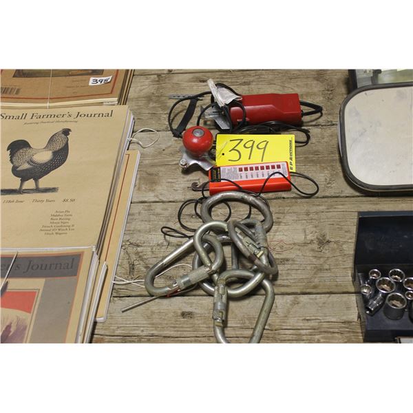 VOLTAGE TESTER, SMALL GRINDER, 7 SMALL LOCKING CLAMPS & RINGS