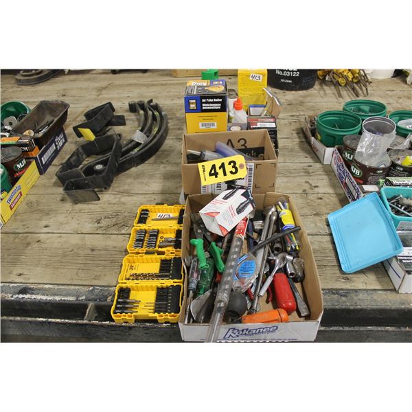 SCREW DRIVER BITS, RATCHETS, 5/8 SHIP AUGER, CHECK VALVES, BUTANE, AIR PALM NAILER