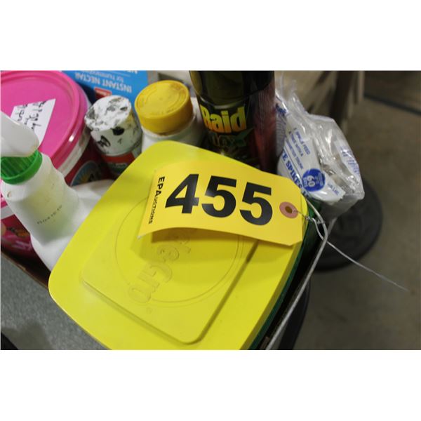 BOX OF MISC., MIRACLE GROW, BONE PLUS, GARDENING MISC.